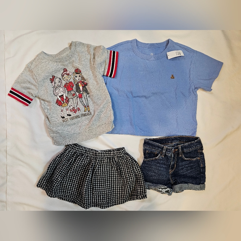 Set Of Toddler Girls Clothes- Skort, Denim Shirts, Tee, Best Friends- 3T